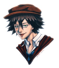 a drawing of an anime character wearing a hat