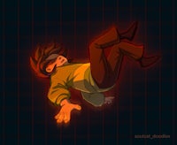 a cartoon character falling down on a red background