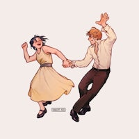 a drawing of a man and woman dancing